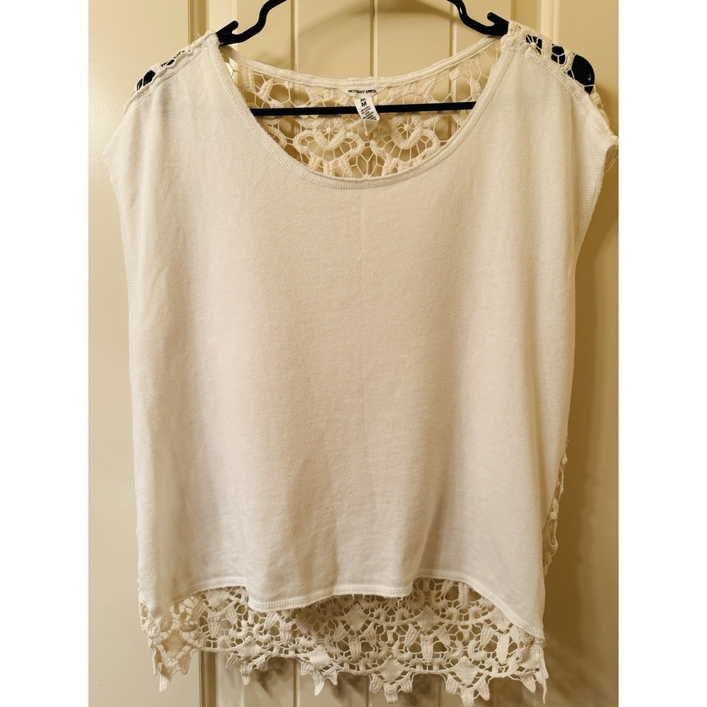Bethany Mota White Knit Top M Sheer Crochet Lace Back Y2K Boho Cottagecore